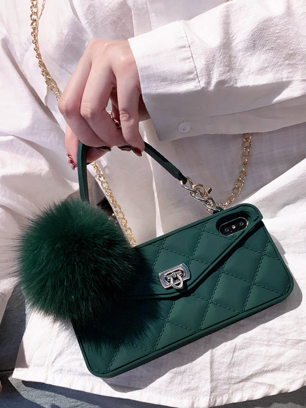 Cute Hairball Phone Case – Soft Plush Furry Cover with Fluffy Keychain Charm