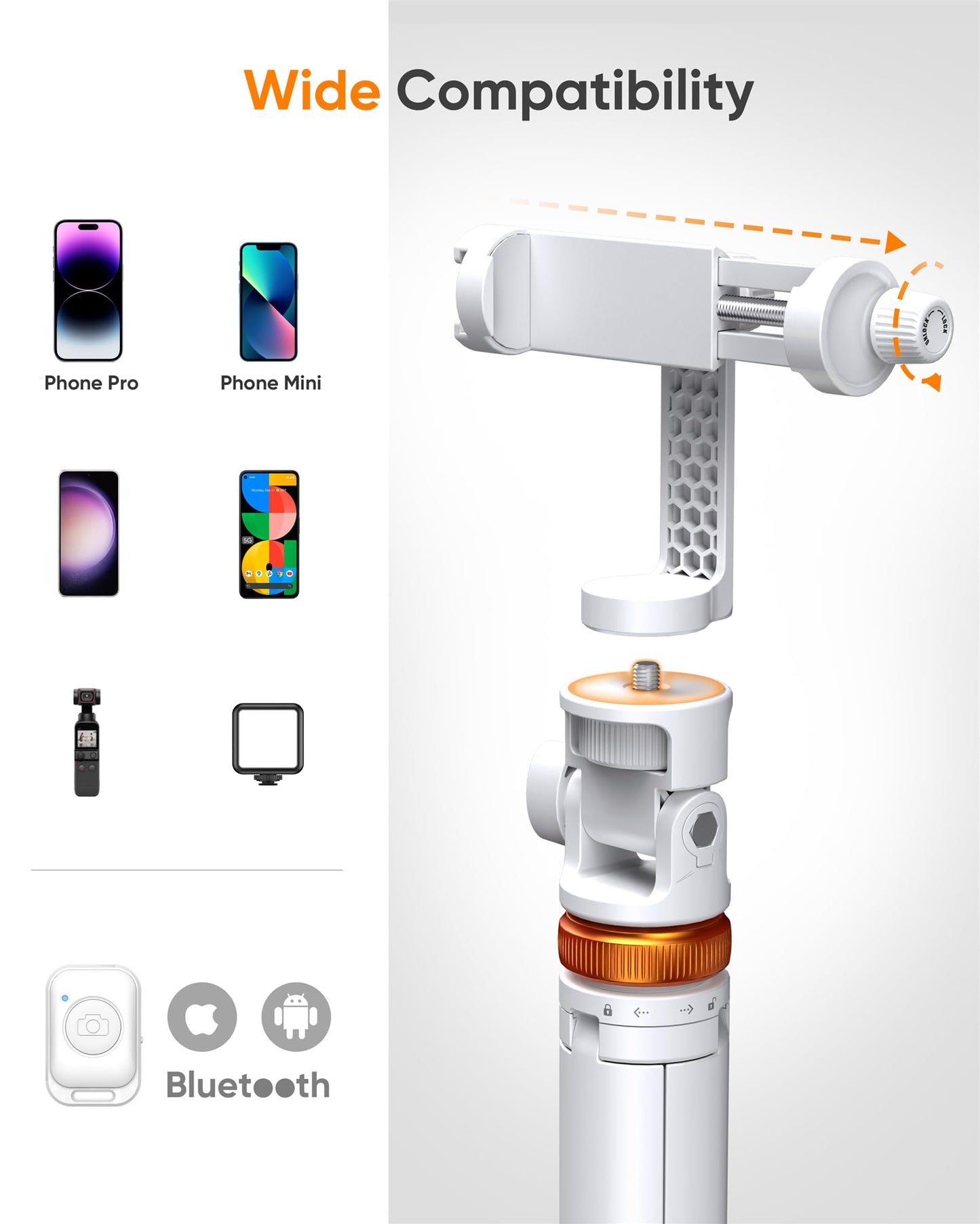 Tripod for iPhone & Selfie Stick with Remote, Solidest Phone Stand Compatible with iPhone/Android
