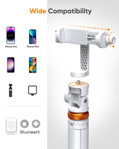 Tripod for iPhone & Selfie Stick with Remote, Solidest Phone Stand Compatible with iPhone/Android