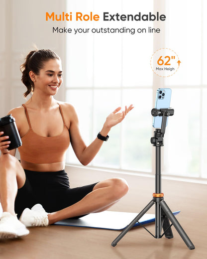 Tripod for iPhone & Selfie Stick with Remote, Solidest Phone Stand Compatible with iPhone/Android