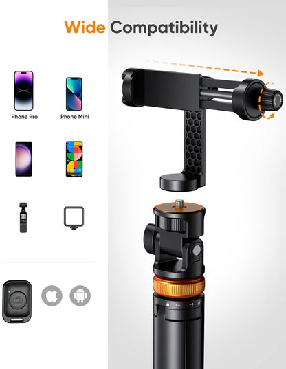 Tripod for iPhone & Selfie Stick with Remote, Solidest Phone Stand Compatible with iPhone/Android