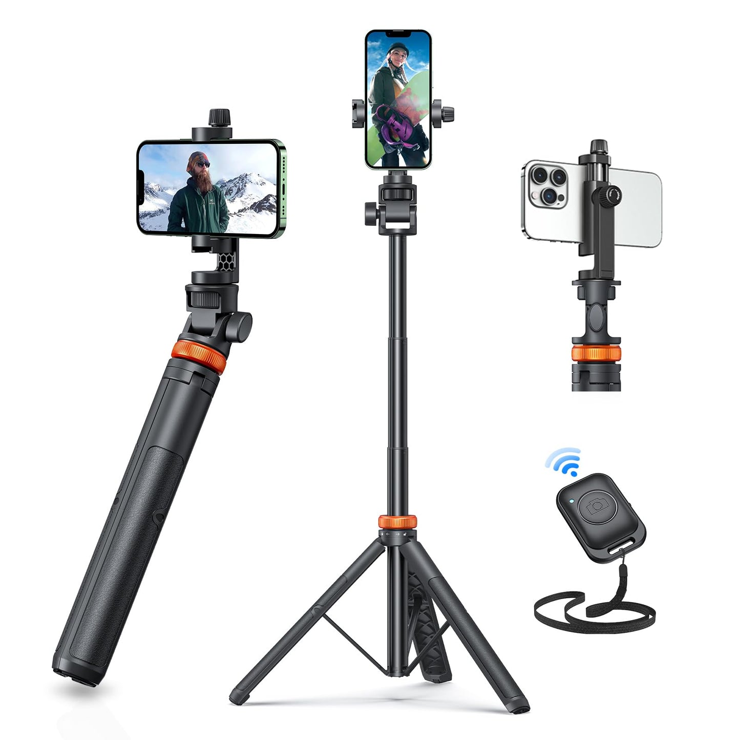 Tripod for iPhone & Selfie Stick with Remote, Solidest Phone Stand Compatible with iPhone/Android