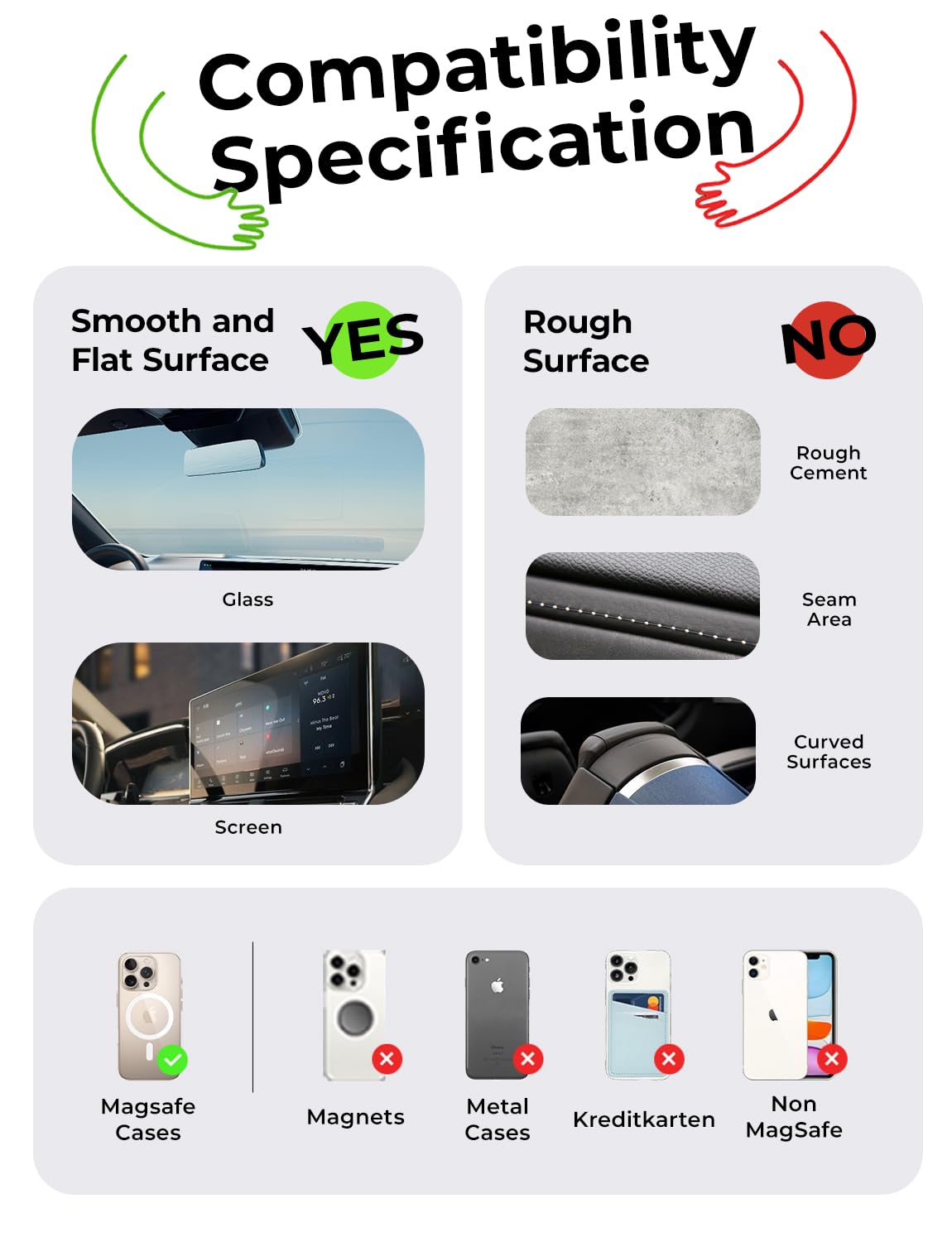 LISEN for Magsafe Car Mount, Cell Phone Holders for Your Car, Magnetic Car Accessories for Women Men Jeep Truck, Gifts for Mothers Day Him Her for iPhone 17 Pro Max 16 15 14 13 12, Samsung S26, Black