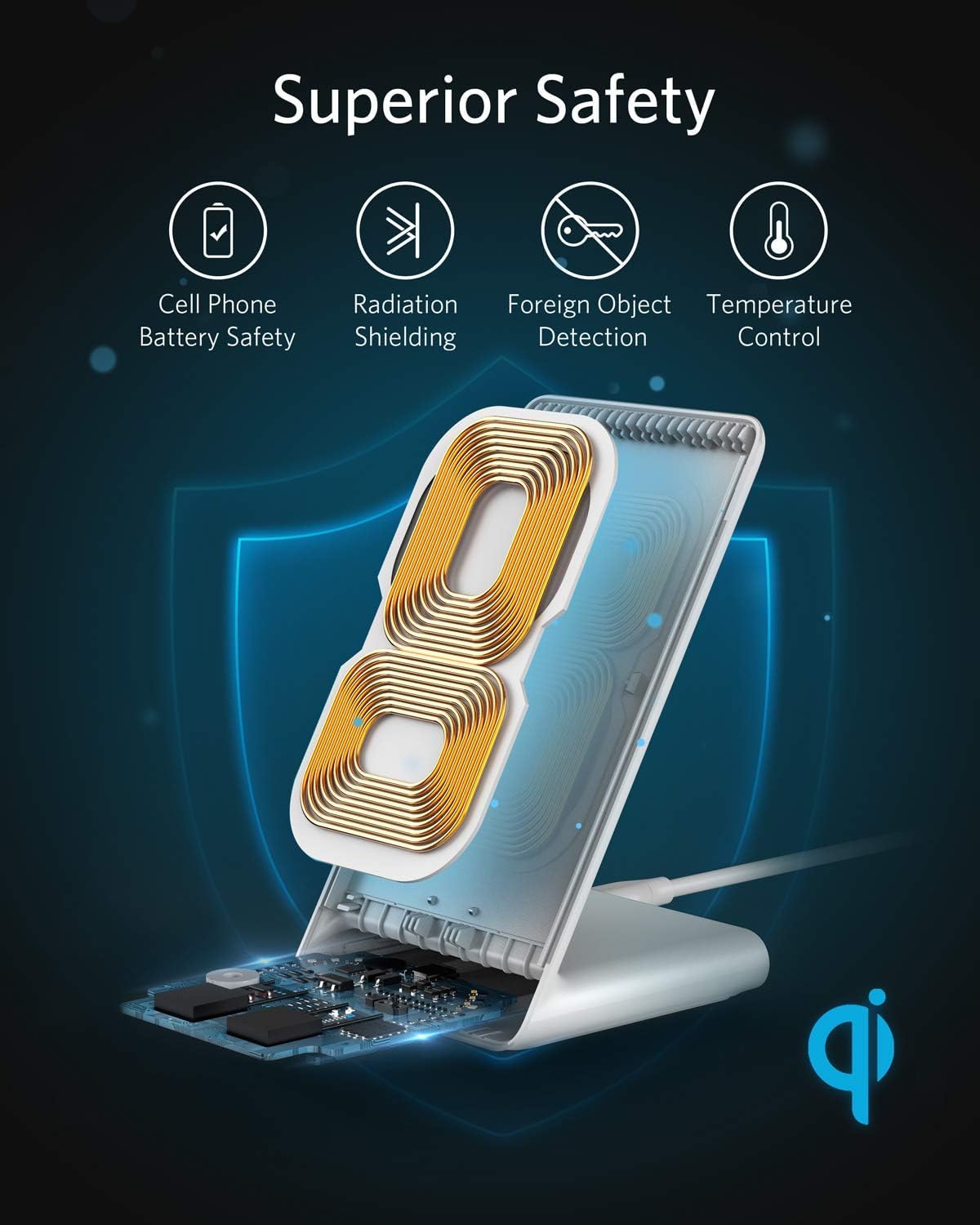 Anker 313 Wireless Charger (Stand), Qi-Certified for iPhone 17/17/17 Pro/17 Pro Max/15/14/13, 10W Fast-Charging Galaxy S23 S22 S21(No AC Adapter)