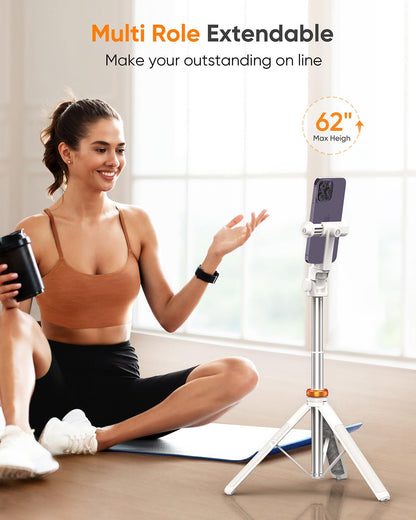 Tripod for iPhone & Selfie Stick with Remote, Solidest Phone Stand Compatible with iPhone/Android