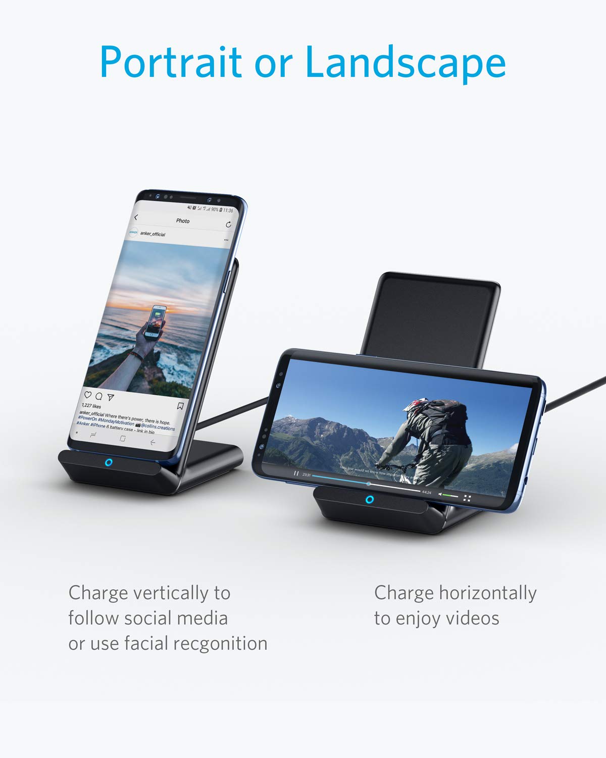 Anker 313 Wireless Charger (Stand), Qi-Certified for iPhone 17/17/17 Pro/17 Pro Max/15/14/13, 10W Fast-Charging Galaxy S23 S22 S21(No AC Adapter)