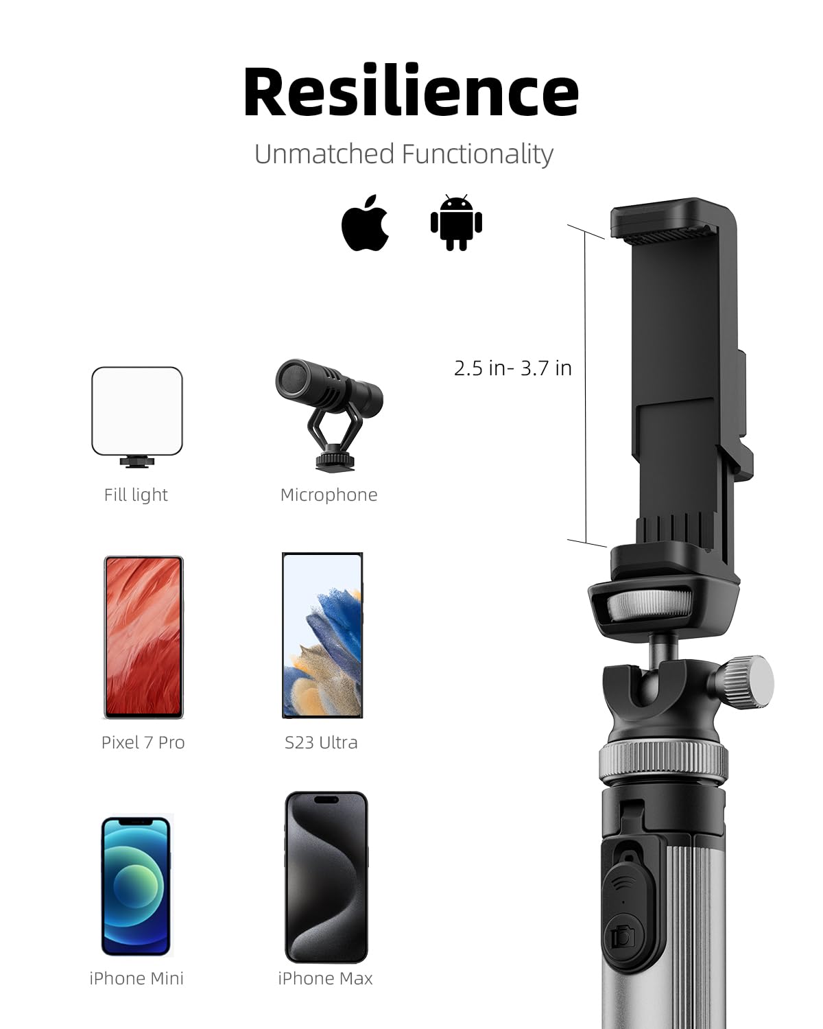 Tripod for iPhone & Selfie Stick with Remote, Solidest Phone Stand Compatible with iPhone/Android