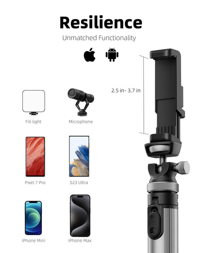 Tripod for iPhone & Selfie Stick with Remote, Solidest Phone Stand Compatible with iPhone/Android
