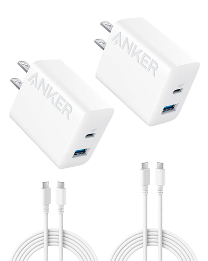 Anker iPhone 17/16 Charger, 2-Pack 20W Fast USB C Charger Block, for iPhone 16/16 Pro Max/15 Series/iPad Pro and More (Black, 2 Pack & 2 Cable)
