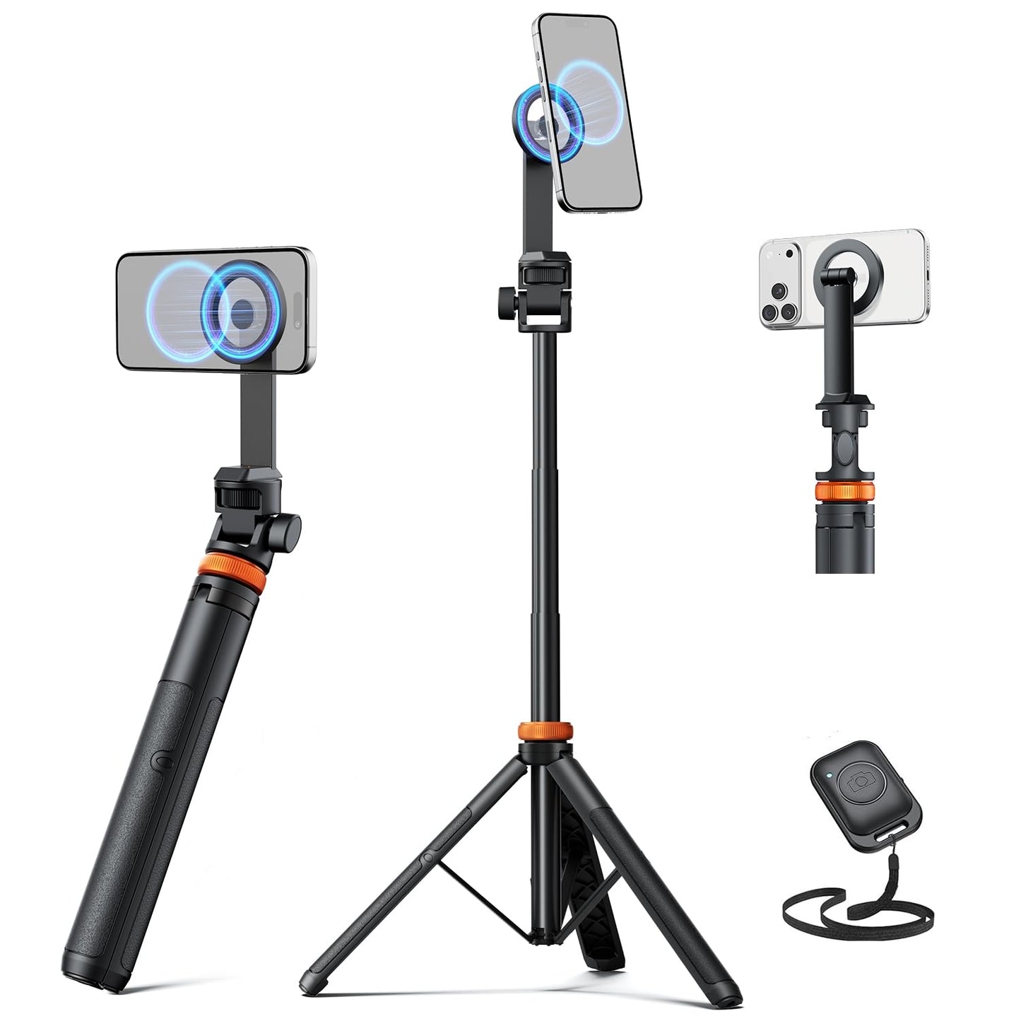 Tripod for iPhone & Selfie Stick with Remote, Solidest Phone Stand Compatible with iPhone/Android