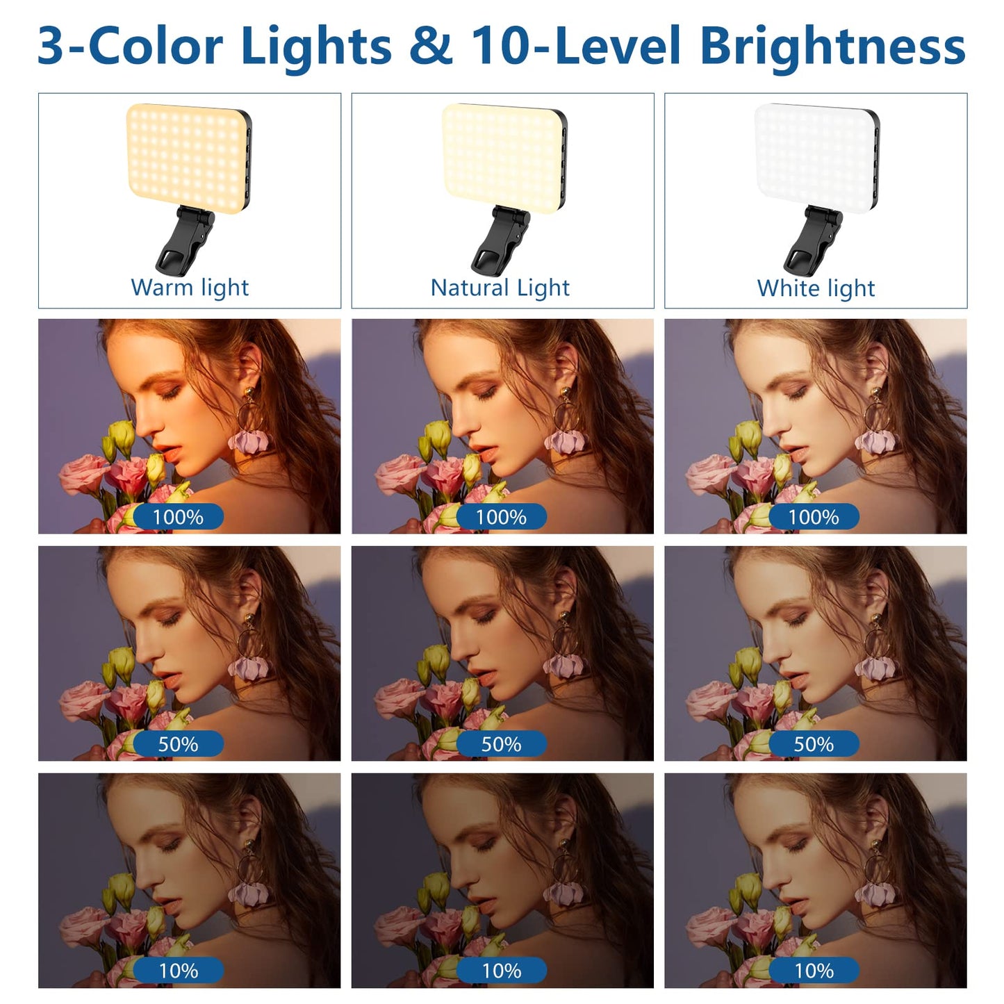 3 Light Modes for Phone iPhone Webcam Laptop Photo Makeup