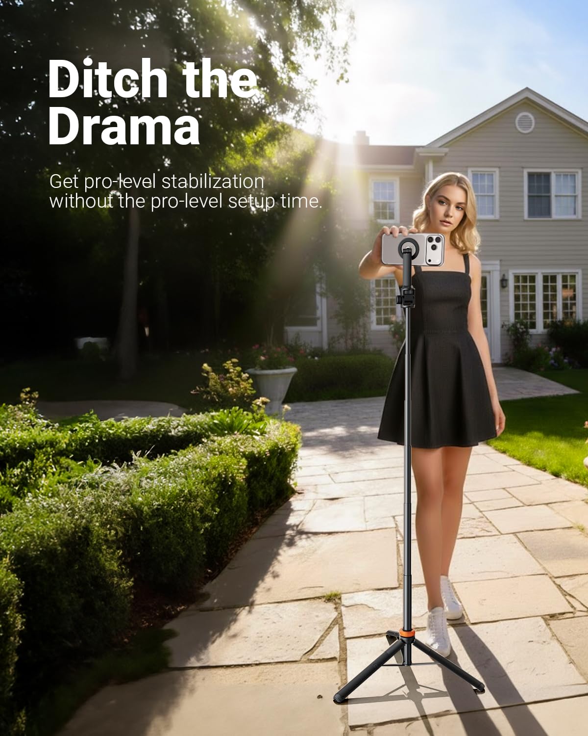 Tripod for iPhone & Selfie Stick with Remote, Solidest Phone Stand Compatible with iPhone/Android