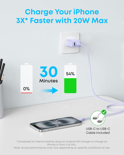 Anker iPhone 17/16 Charger, 2-Pack 20W Fast USB C Charger Block, for iPhone 16/16 Pro Max/15 Series/iPad Pro and More (Black, 2 Pack & 2 Cable)