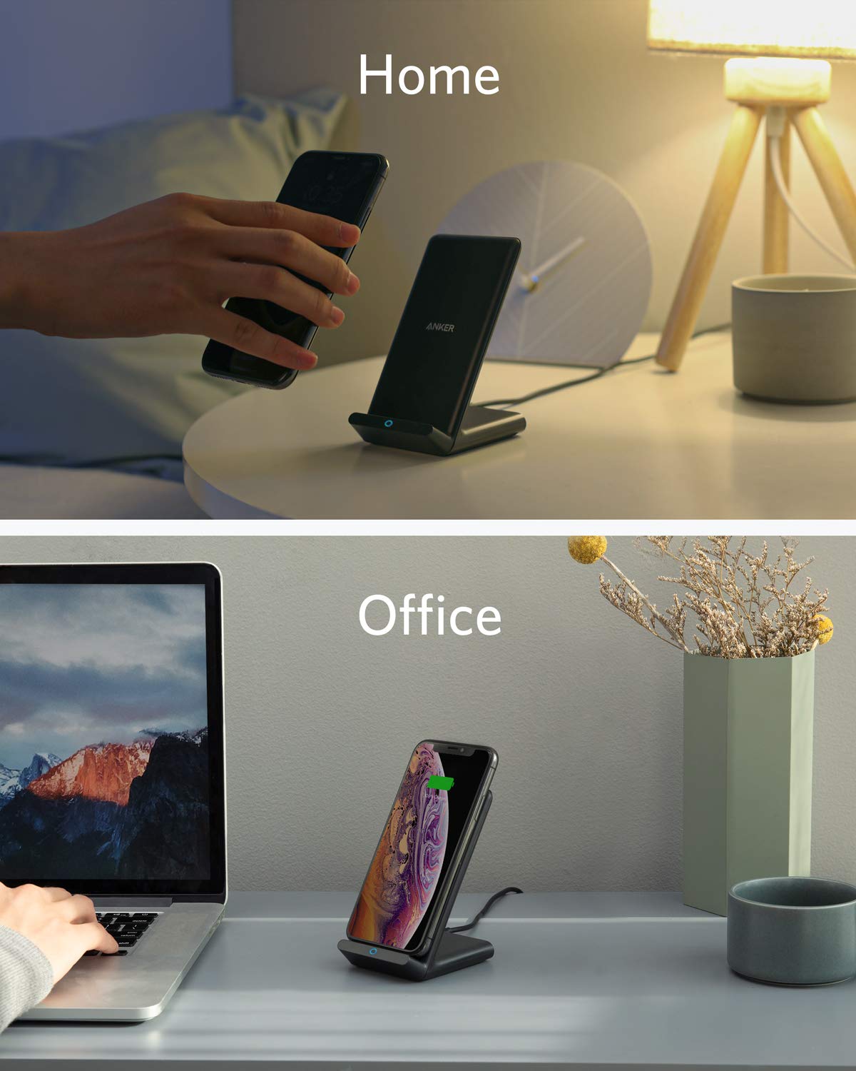 Anker 313 Wireless Charger (Stand), Qi-Certified for iPhone 17/17/17 Pro/17 Pro Max/15/14/13, 10W Fast-Charging Galaxy S23 S22 S21(No AC Adapter)