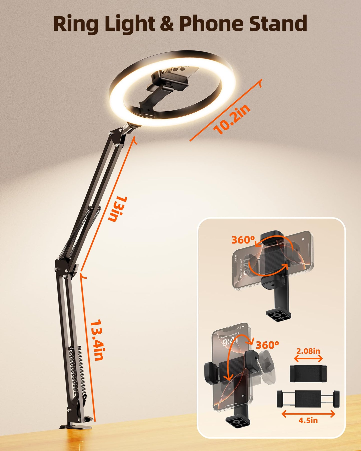 Luxsure 10" Overhead Ring Light & Phone Tripod Set