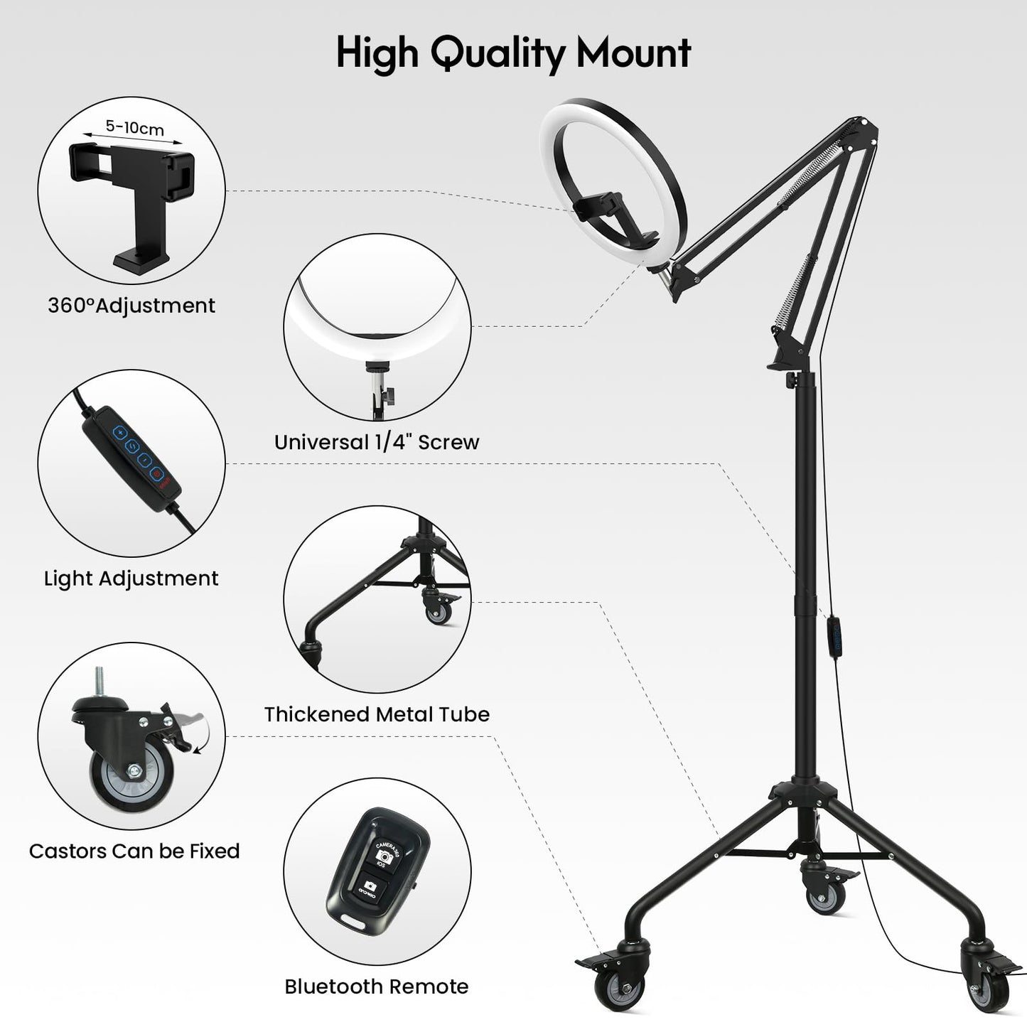 Luxsure 10" Overhead Ring Light & Phone Tripod Set