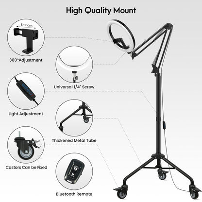 Luxsure 10" Overhead Ring Light & Phone Tripod Set
