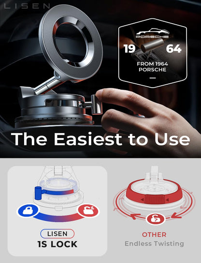 LISEN for Magsafe Car Mount, Cell Phone Holders for Your Car, Magnetic Car Accessories for Women Men Jeep Truck, Gifts for Mothers Day Him Her for iPhone 17 Pro Max 16 15 14 13 12, Samsung S26, Black