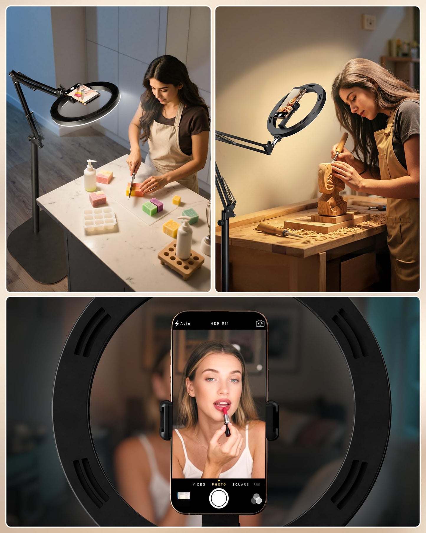 Luxsure 10" Overhead Ring Light & Phone Tripod Set