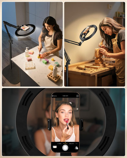 Luxsure 10" Overhead Ring Light & Phone Tripod Set