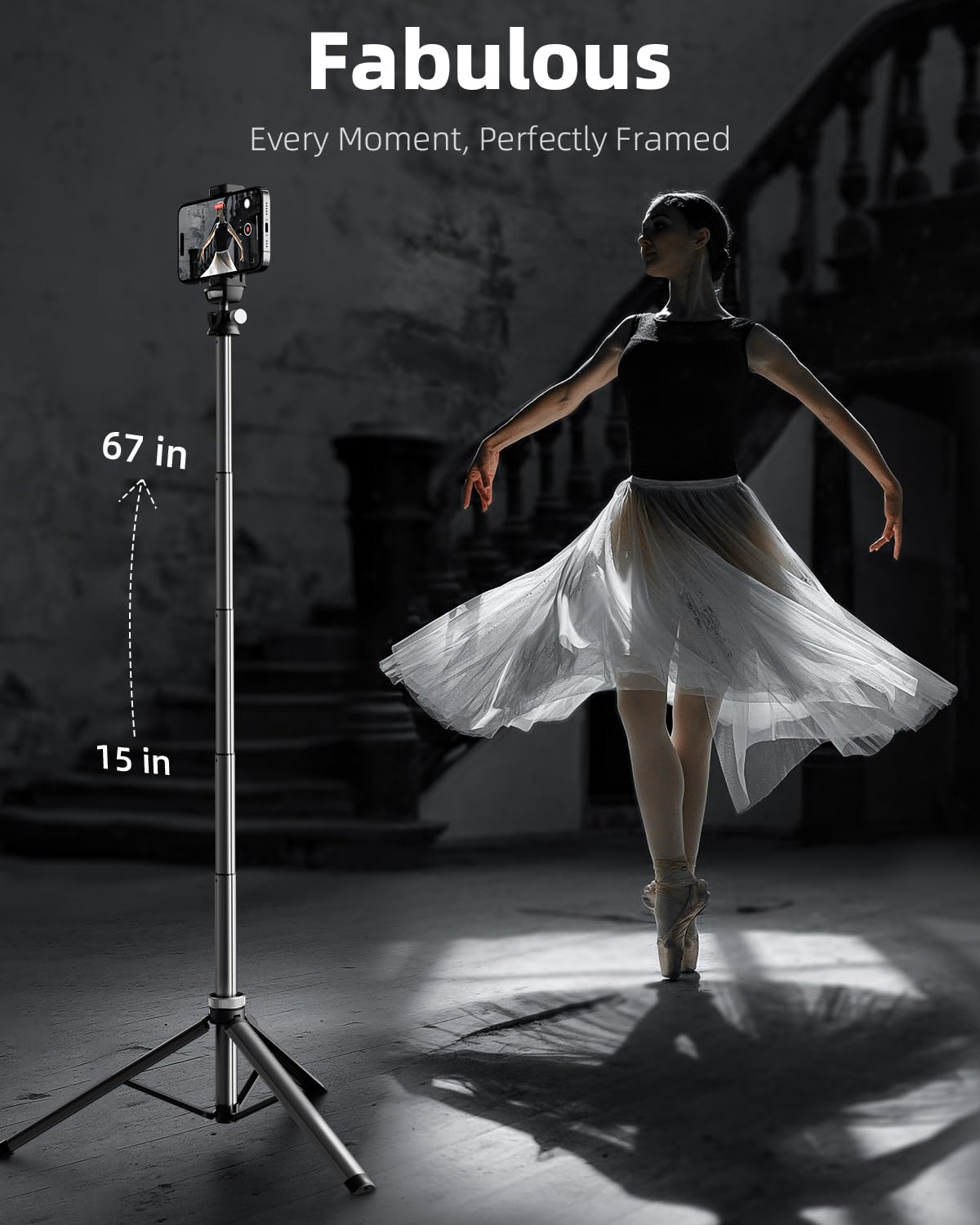 Tripod for iPhone & Selfie Stick with Remote, Solidest Phone Stand Compatible with iPhone/Android