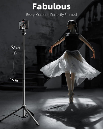 Tripod for iPhone & Selfie Stick with Remote, Solidest Phone Stand Compatible with iPhone/Android
