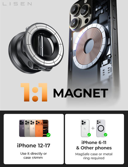 LISEN for Magsafe Car Mount, Cell Phone Holders for Your Car, Magnetic Car Accessories for Women Men Jeep Truck, Gifts for Mothers Day Him Her for iPhone 17 Pro Max 16 15 14 13 12, Samsung S26, Black