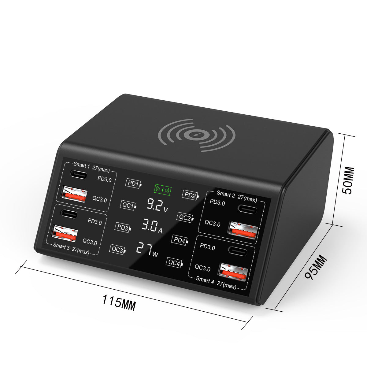 8-Port Quick Charge Desktop Charger – Wireless Charging Hub for Multiple Devices