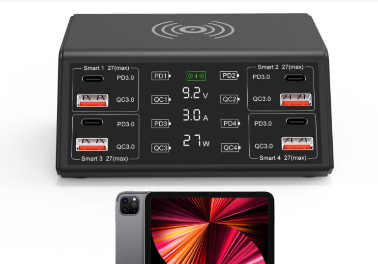 8-Port Quick Charge Desktop Charger – Wireless Charging Hub for Multiple Devices