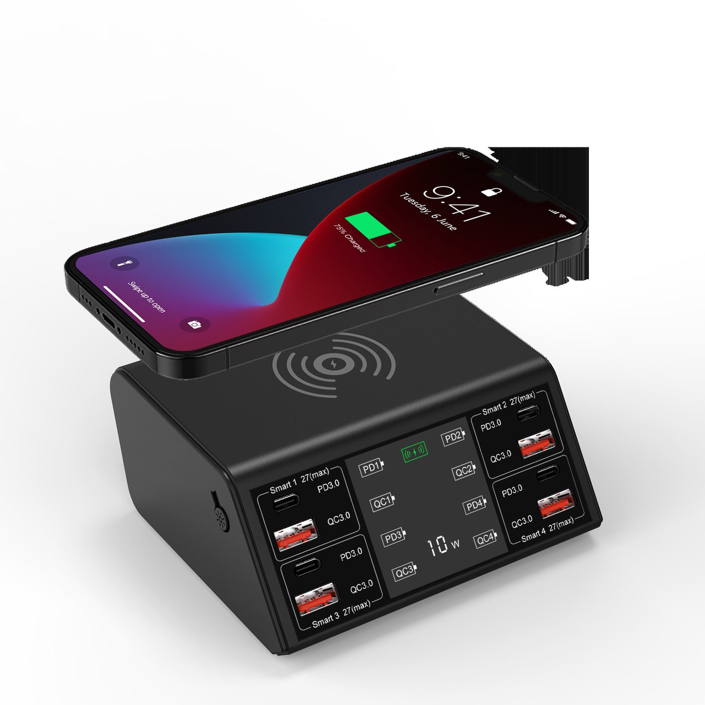 8-Port Quick Charge Desktop Charger – Wireless Charging Hub for Multiple Devices